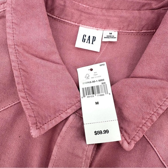 GAP FACTORY Denim Western Shirt Womens M Pink Pearl Snap Long Sleeve Top NEW - Picture 4 of 11